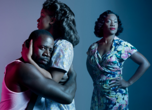 L-R: Demetrius Grosse as Stanley, Kristen Adele as Stella and Deidrie Henry as Blanche in Portland Center Stage's upcoming production of "A Streetcar Named Desire."